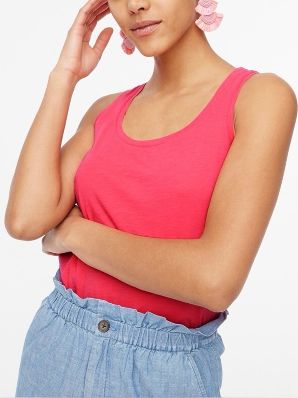 J.Crew Slub Cotton Tank Top Guava Pink Scoop Neck Sleeveless Shirt sz Medium NWT